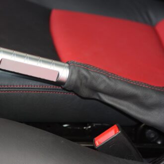 Hand brake handle in finish satine with leather sleeve in color black for Smart Fortwo 451